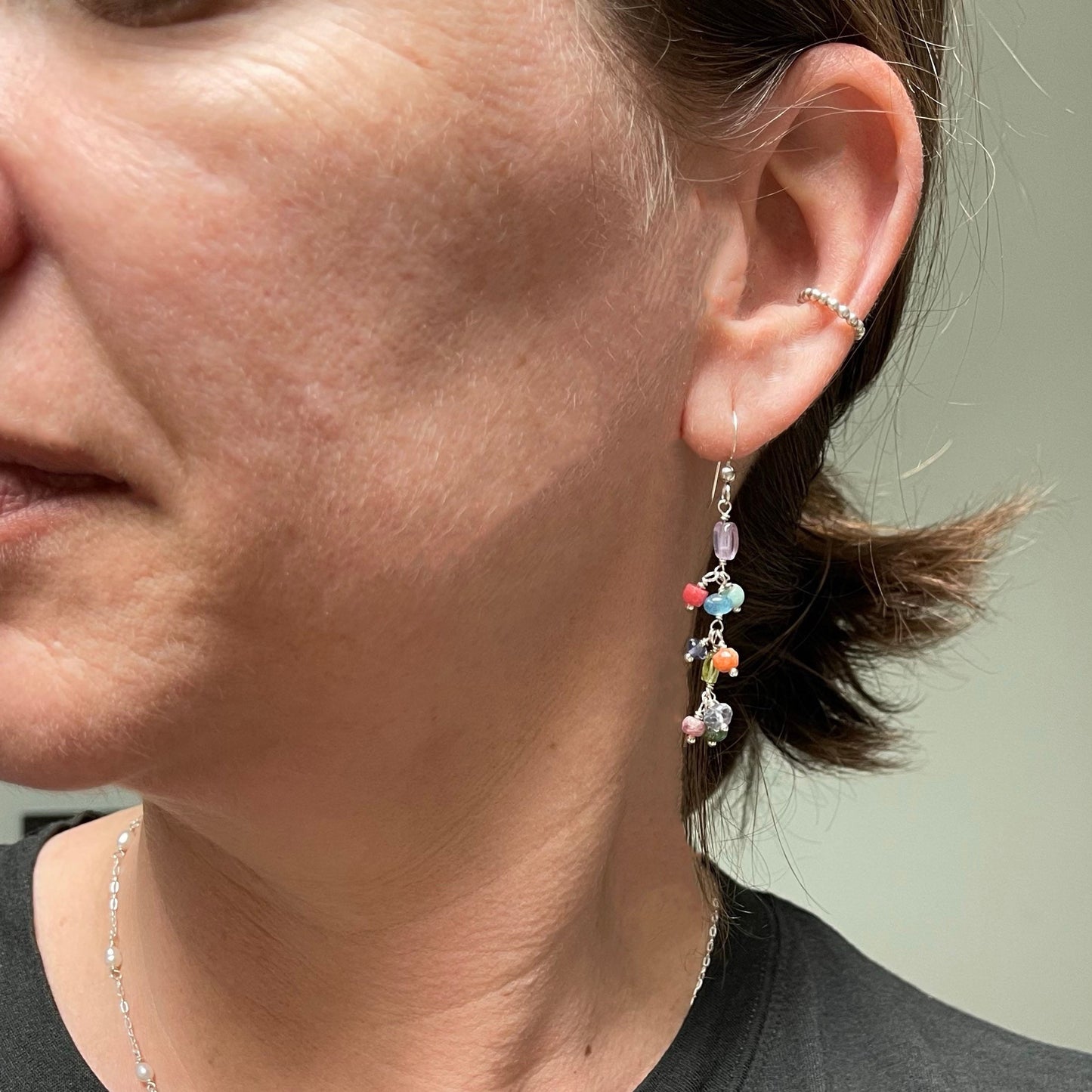 Colorful Gemstone Long Dangle Earrings