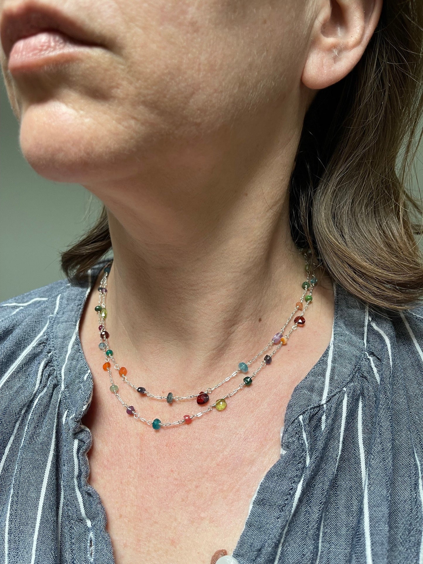 Long asymmetrical gemstone necklace