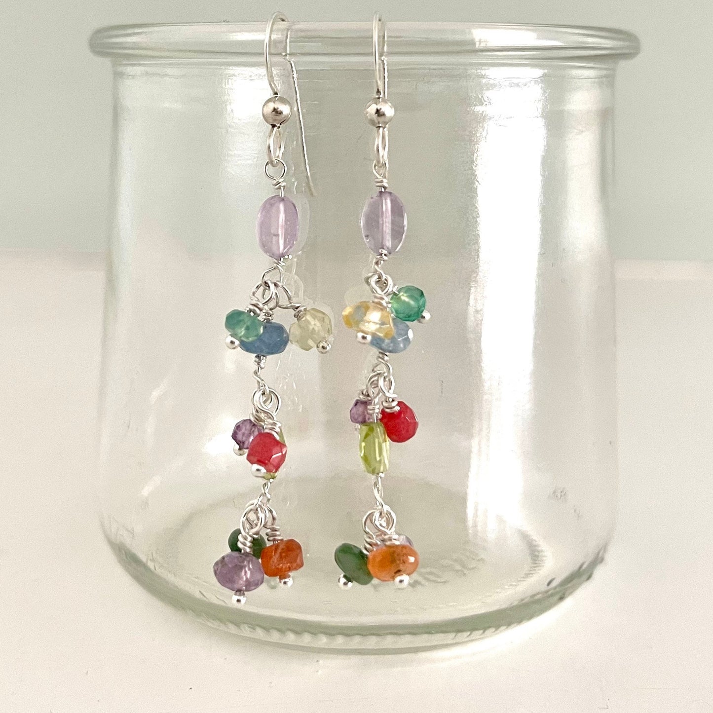 Colorful Gemstone Long Dangle Earrings