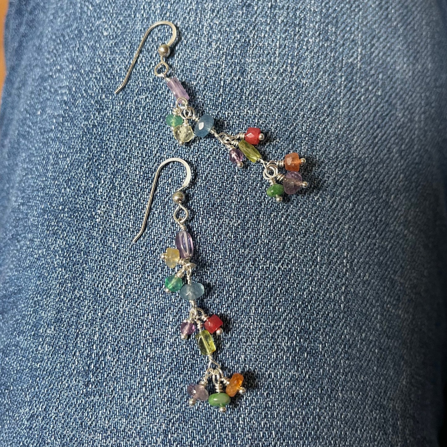 Colorful Gemstone Long Dangle Earrings