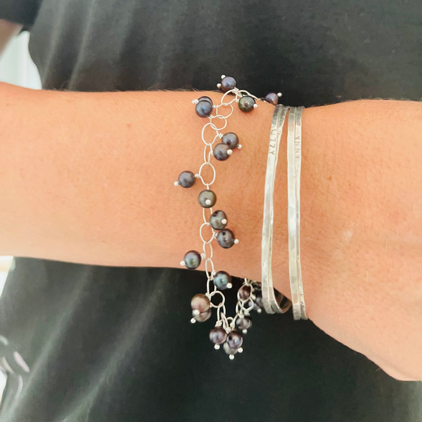 Adjustable Purple Bluey Black Pearl Bracelet