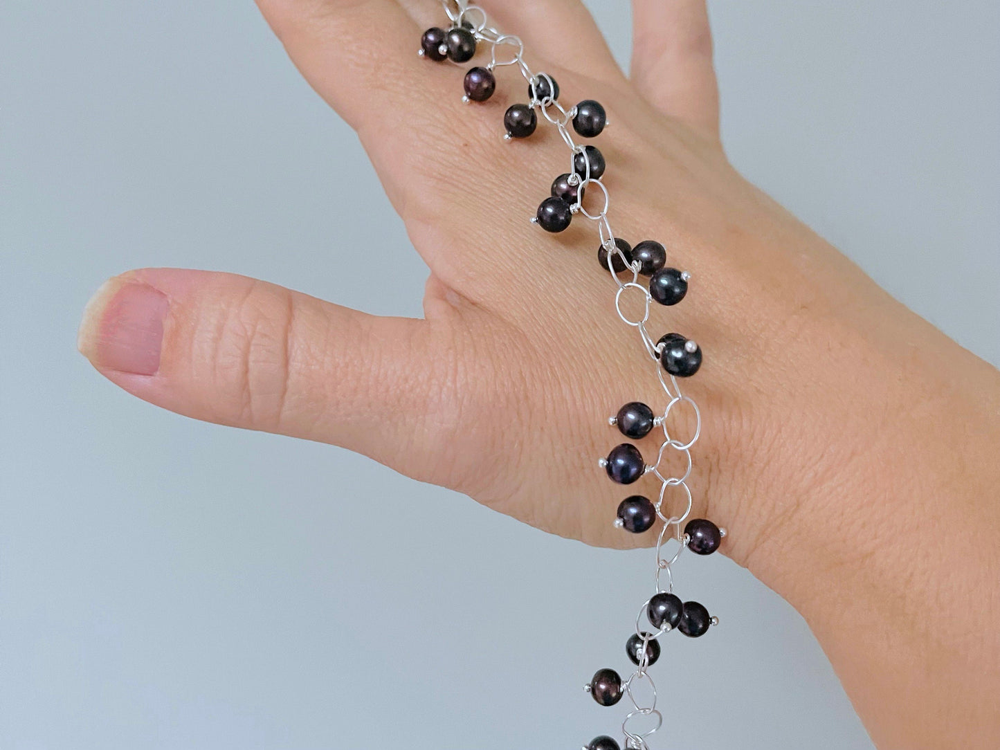 Adjustable Purple Bluey Black Pearl Bracelet