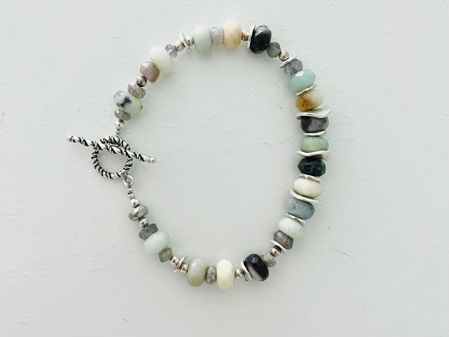 Amazonite, Labradorite and Silver toggle clasp bracelet