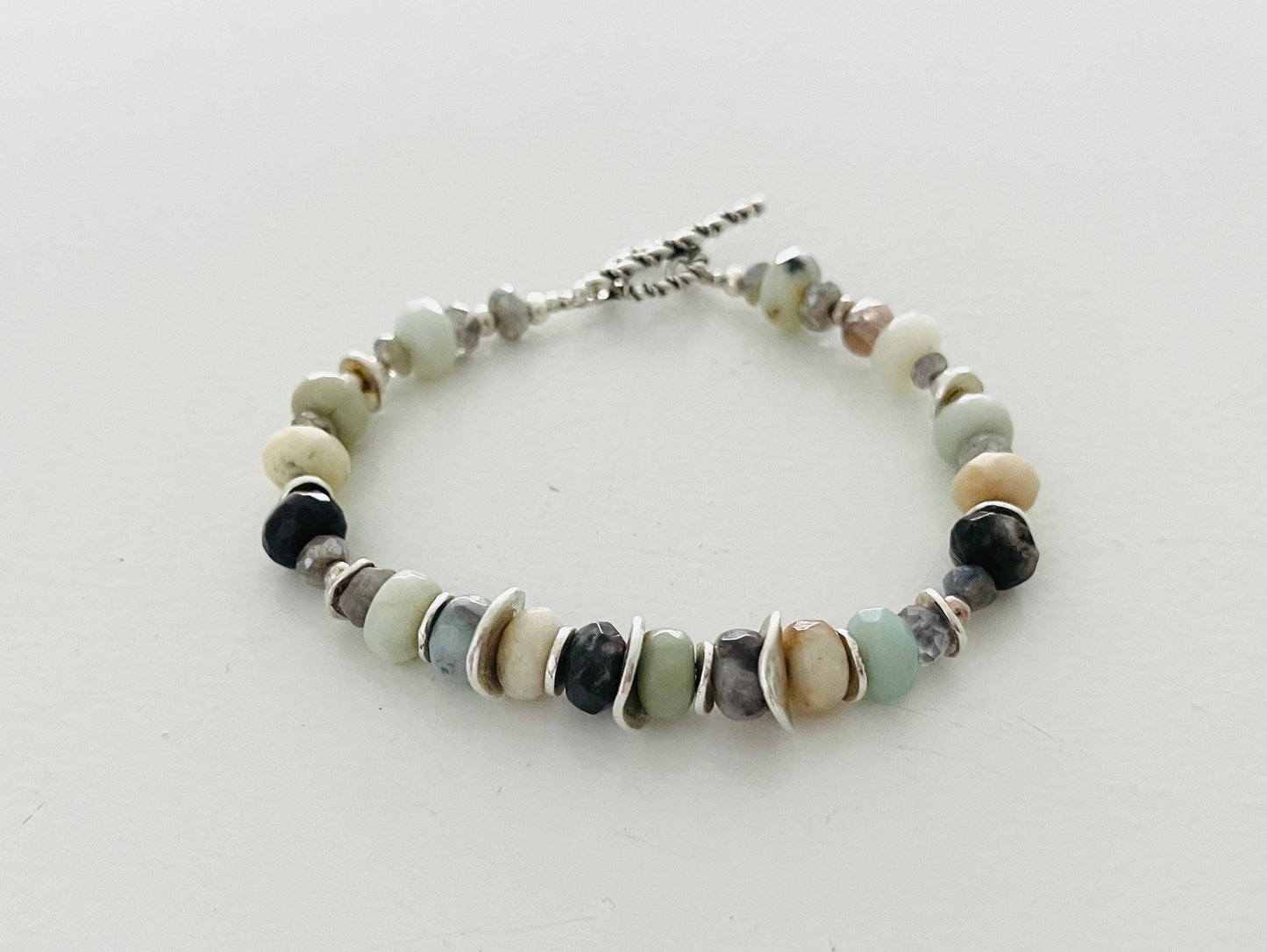 Amazonite, Labradorite and Silver toggle clasp bracelet