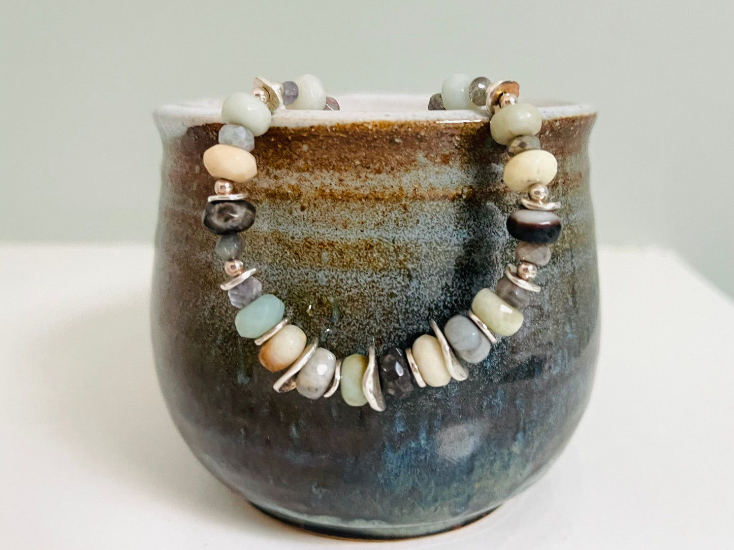 Amazonite, Labradorite and Silver toggle clasp bracelet