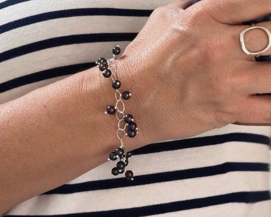 Adjustable Purple Bluey Black Pearl Bracelet